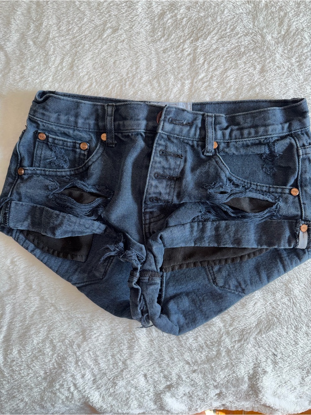 One Teaspoon Bandits Denim Shorts Size 24 Blue Distressed Cutoff Jean Shorts